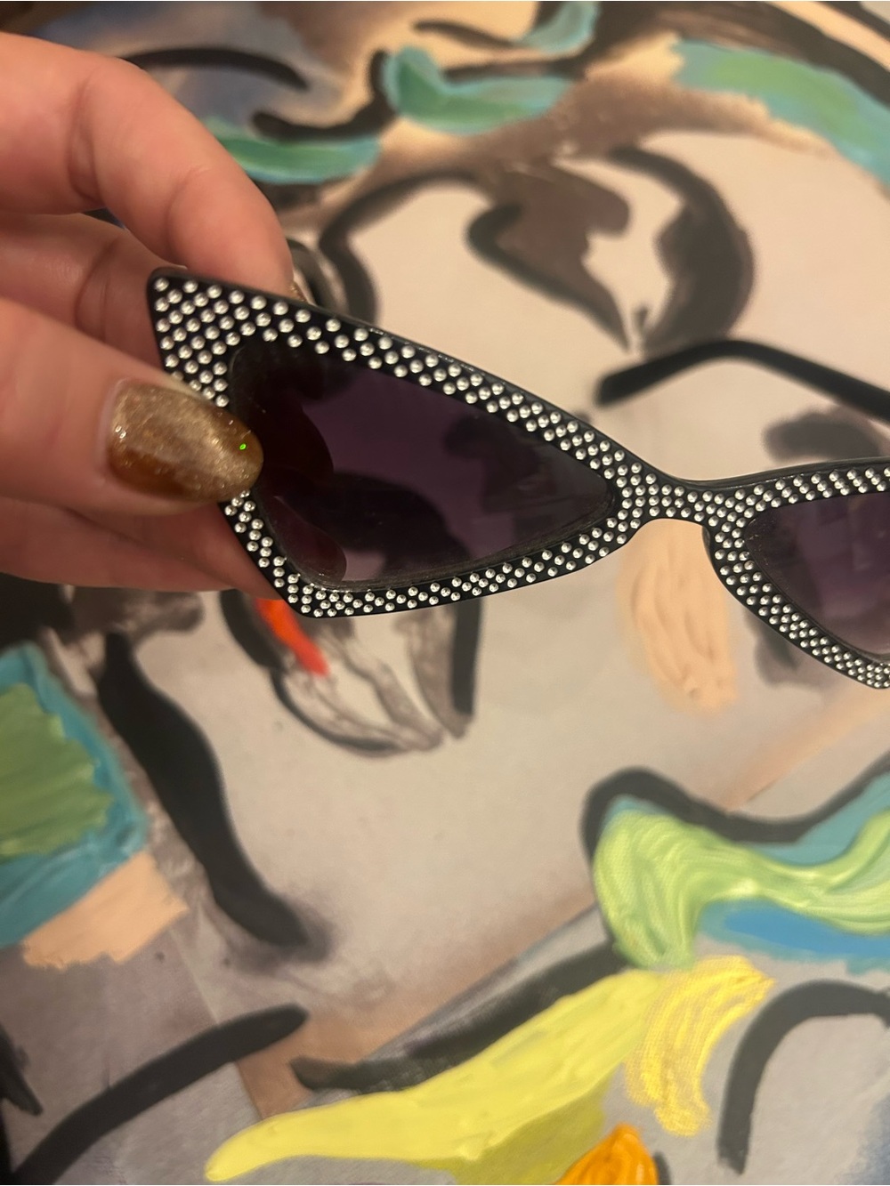 Crystal-Trim Black Retro Cat Eye Sunglasses - Picture 2 of 5